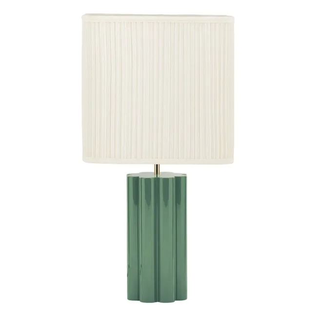 Lampada da tavolo Gioia in legno laccato e cotone plissettato - Versione USA (120 V) | Verde mandorla