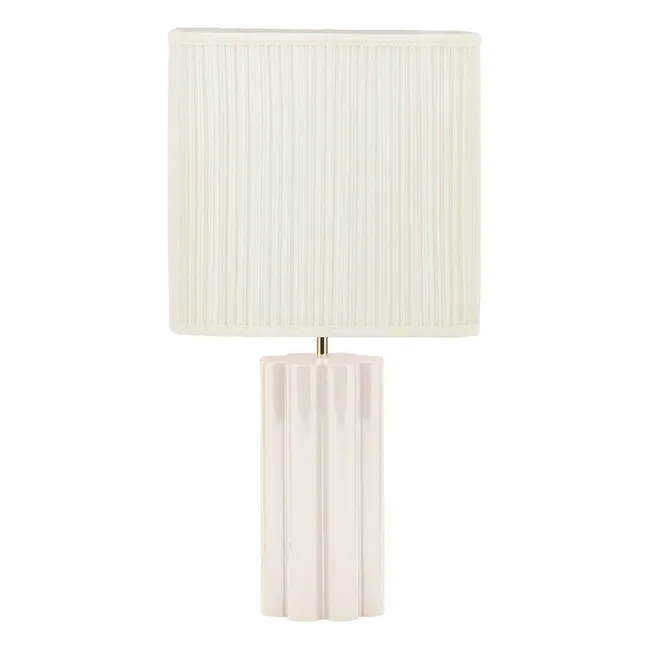 Lámpara de sobremesa Gioia de madera lacada y algodón plisado - Versión US (120 V) | Crema