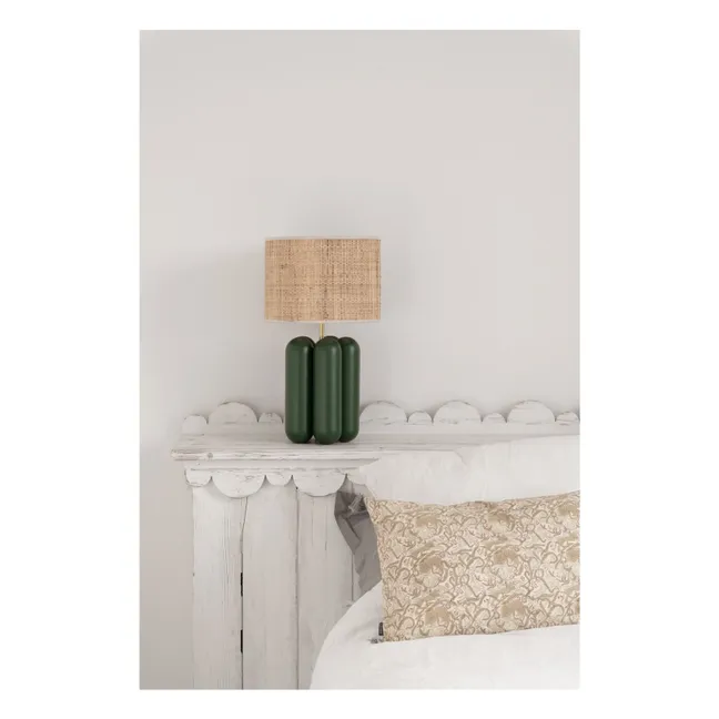 Lámpara de sobremesa con pantalla de rafia Charlotte | Verde Oscuro