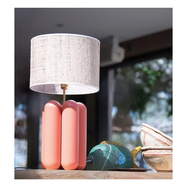 Tischlampe mit Bastschirm Charlotte | Korallenfarben