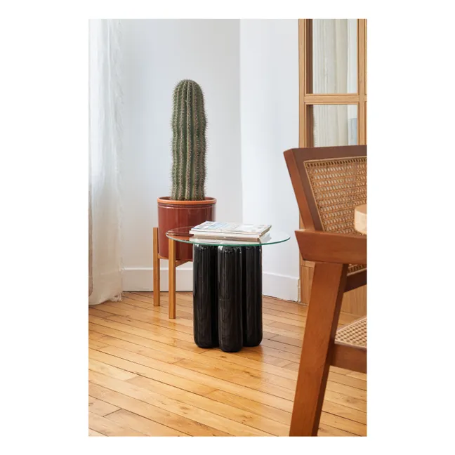 Table d'appoint avec plateau en verre | Noir