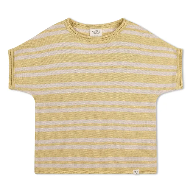 Striped Organic Cotton Fine Knit T-shirt | Pale yellow