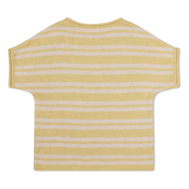 Camiseta de punto fino de algodón orgánico a rayas | Amarillo palo