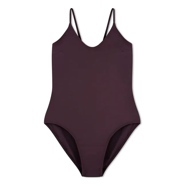 Maillot 1 pièce Col V Fibres Recyclées | Aubergine