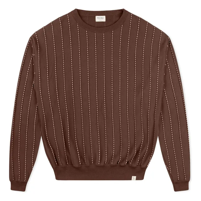 Pull Field Rayé Coton Bio | Marron