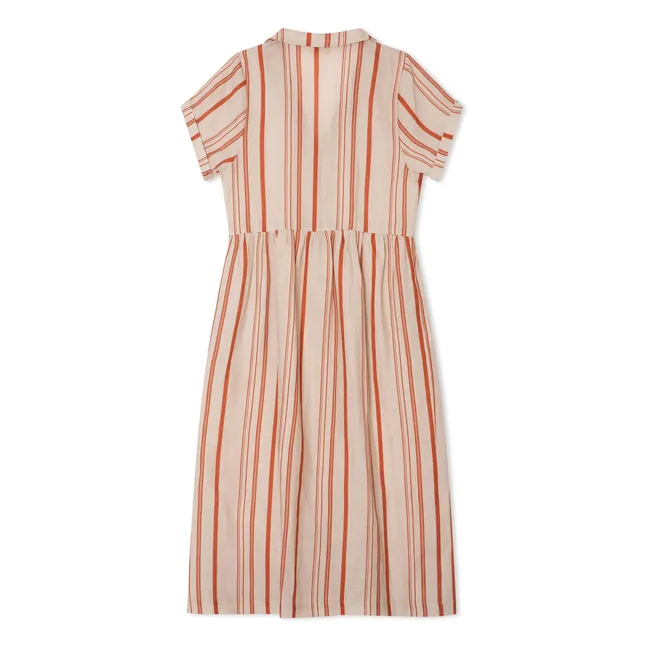 Striped Linen Mi-Long Shirt Dress | White