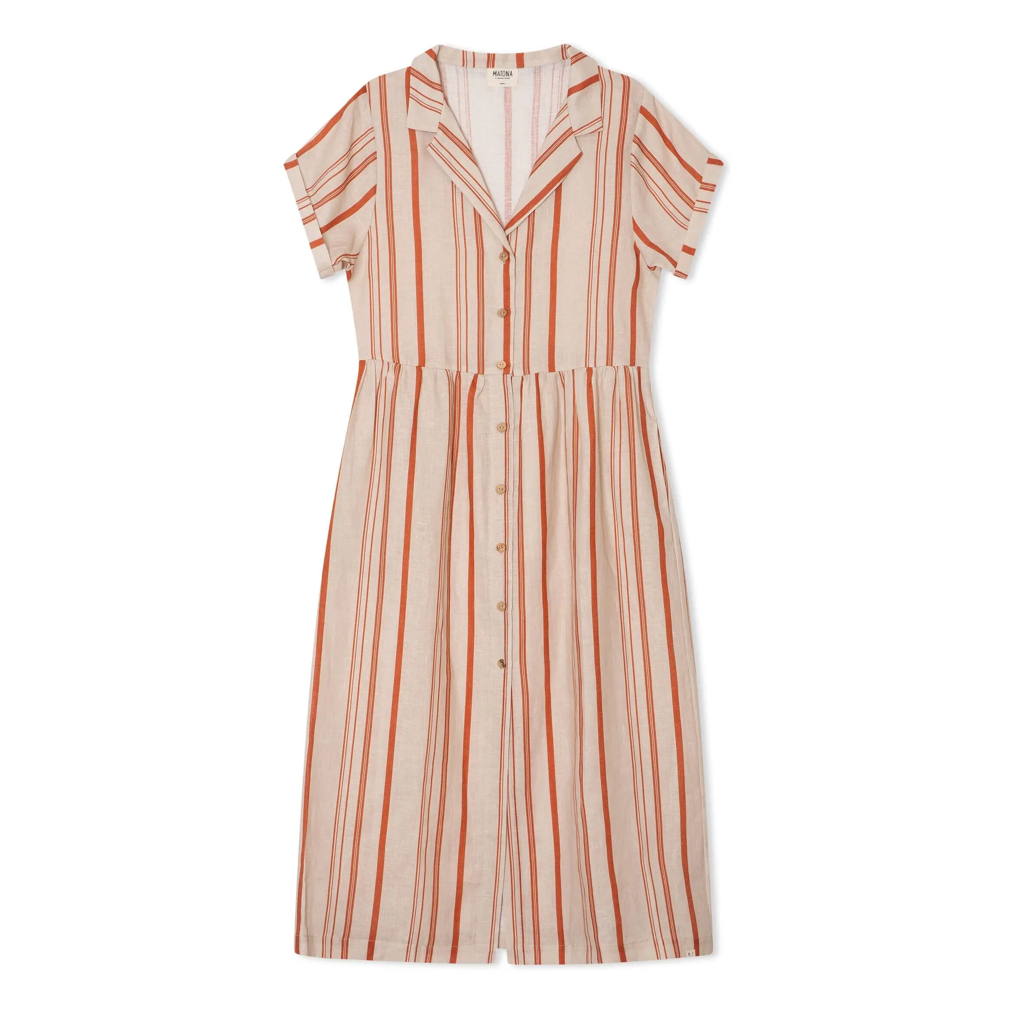 Matona Off White Striped Linen Mi-Long Shirt Dress