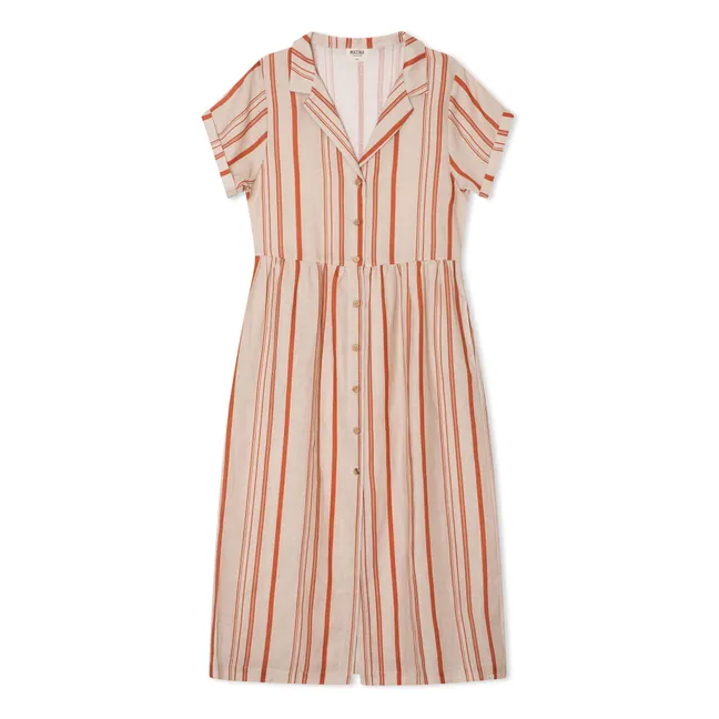Robe Chemise Mi-Longue Rayée Lin | Blanc cassé