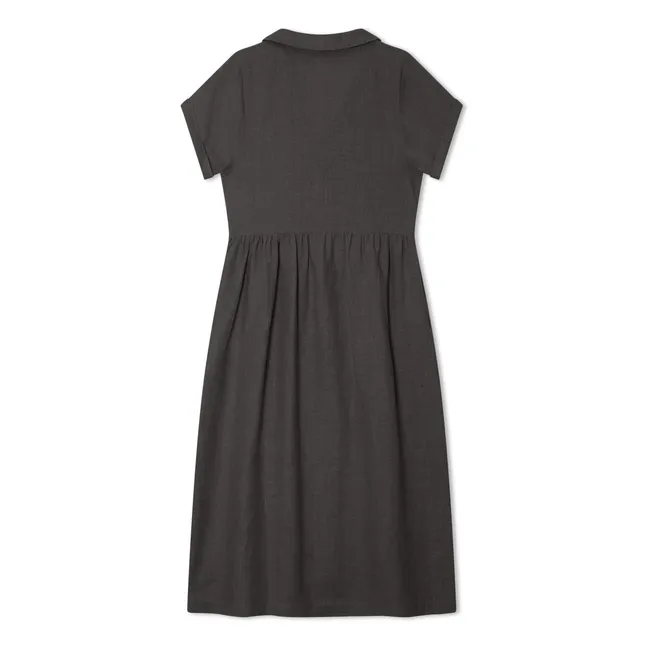 Linen Mi-Long Shirt Dress | Black