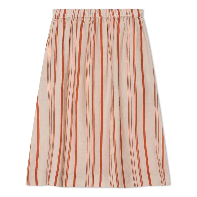 Striped Linen Mi-Long Skirt | Off white