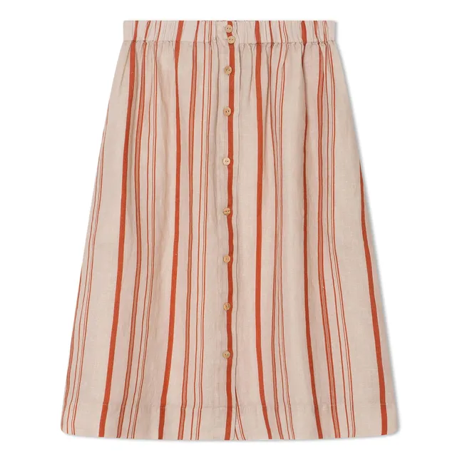 Striped Linen Mi-Long Skirt | White
