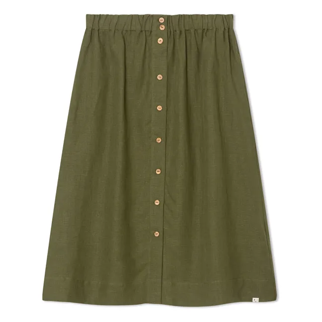 Linen Mi-Long Skirt | Olive