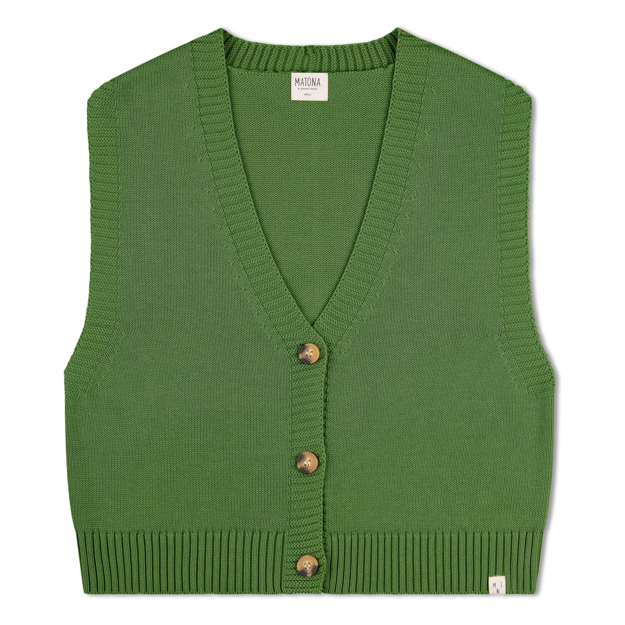 Matona Green Boxy Organic Cotton Sleeveless Cardigan