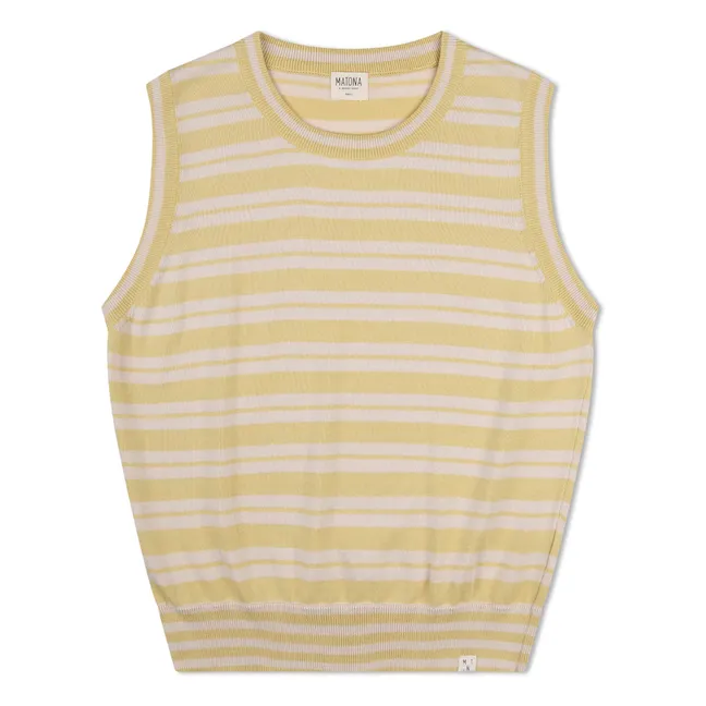 Organic cotton striped fine knit tank top | Pale yellow