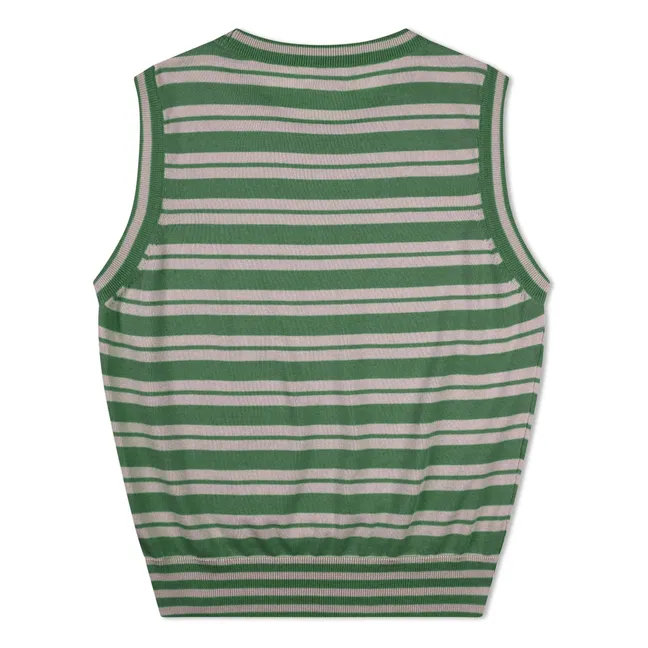 Organic cotton striped fine knit tank top | Green