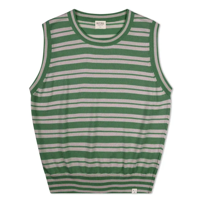 Canotta a righe in cotone organico a maglia fine | Verde
