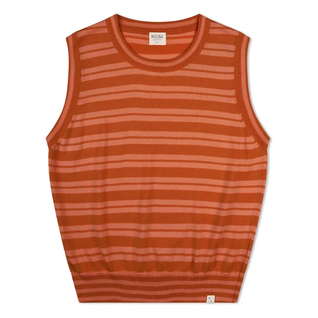 Organic cotton striped fine knit tank top | Apricot