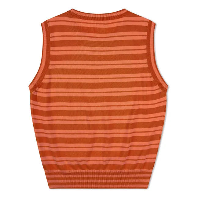 Organic cotton striped fine knit tank top | Apricot