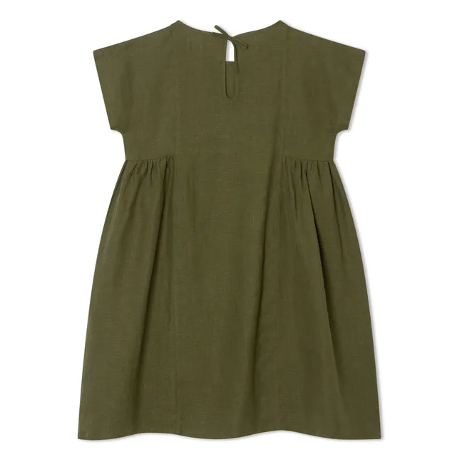 Boxy Linen Mi-Long Dress | Olive