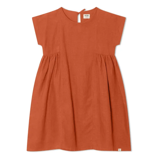 Boxy Linen Mi-Long Dress | Dark green