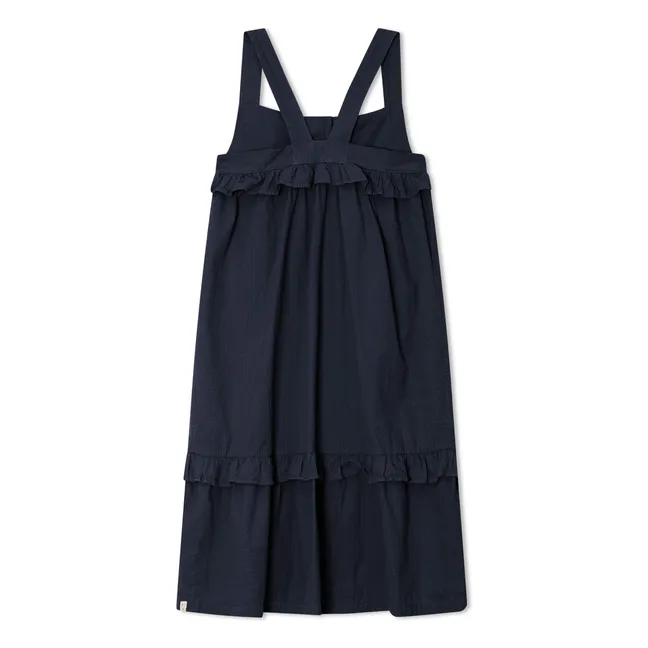 Mi-Long Frill Dress Algodón orgánico | Azul Marino