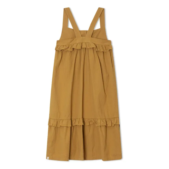 Robe Mi-Longue Frill Coton Bio | Jaune moutarde