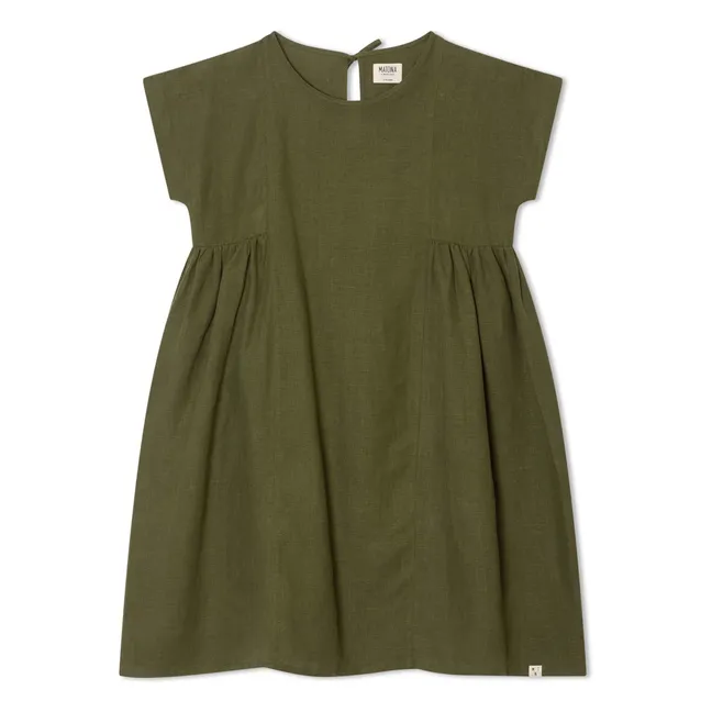 Boxy Linen Mi-Long Dress | Olive
