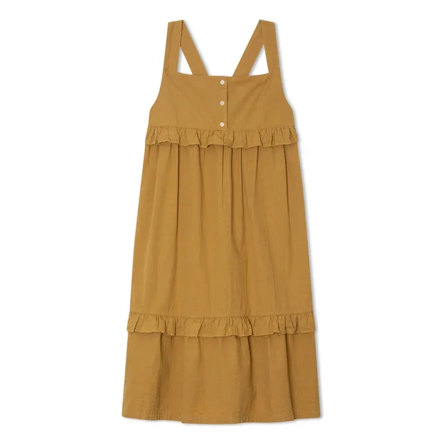 Robe Mi-Longue Frill Coton Bio | Jaune moutarde