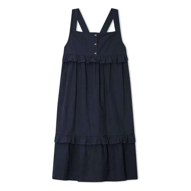 Robe Mi-Longue Frill Coton Bio | Bleu marine