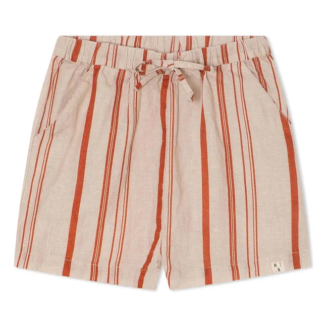 Pantalón corto clásico de lino a rayas | Blanco