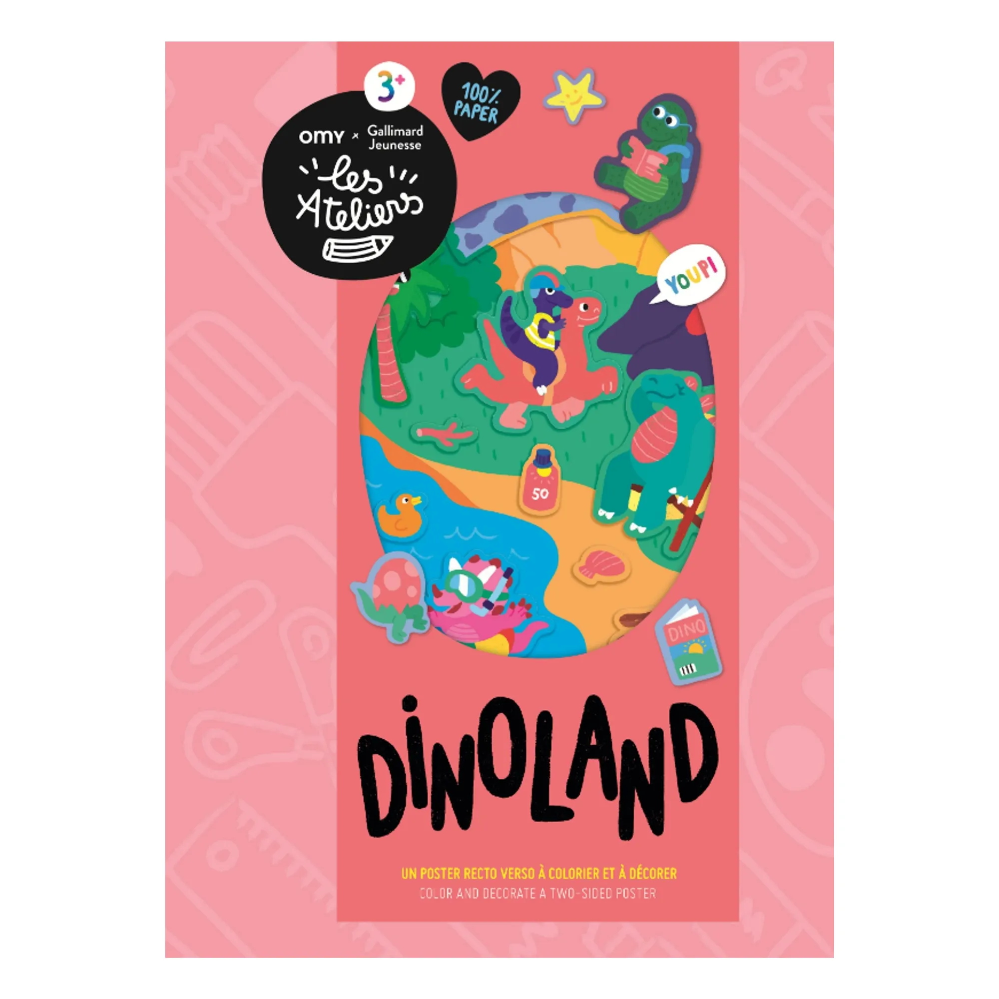 Omy X Gallimard Jeunesse Multicoloured Dinoland Coloring Poster