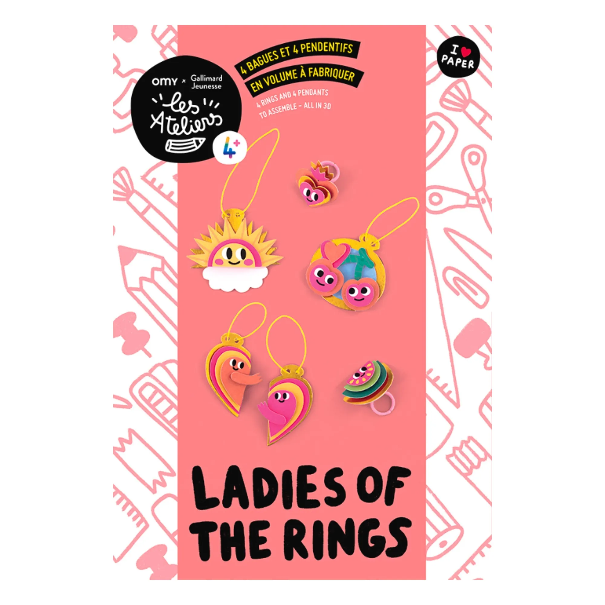 Omy X Gallimard Jeunesse Multicoloured Kit Of 4 Rings And 4 Pendants To Make