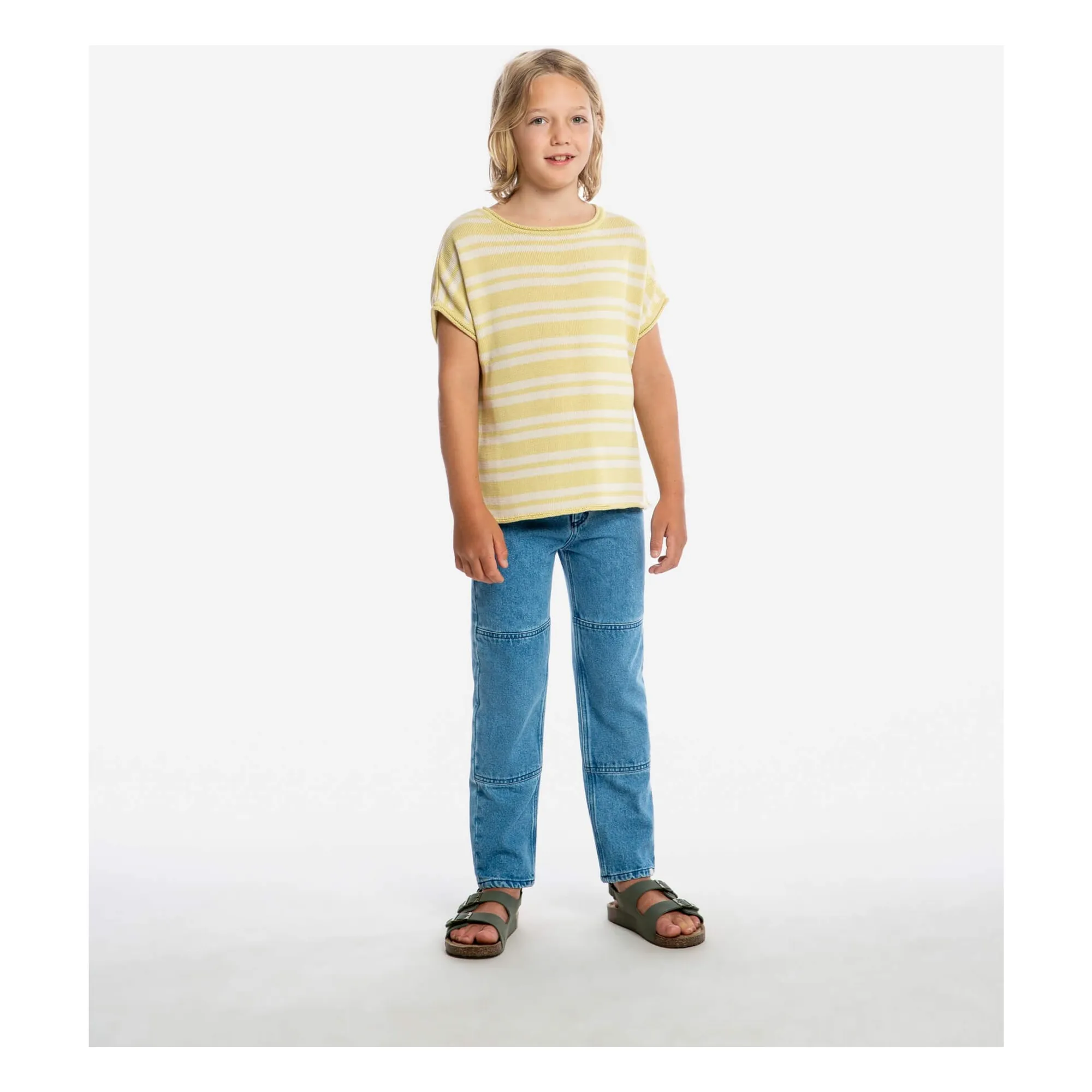 T-shirt Maille Fine Rayé Coton Bio | Jaune pâle- Image produit n°2