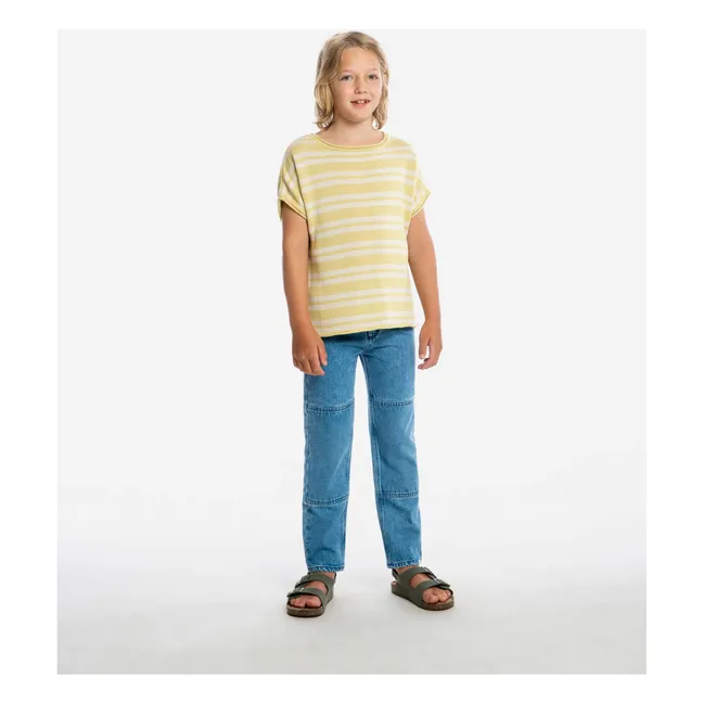 T-shirt Maille Fine Rayé Coton Bio | Jaune pâle