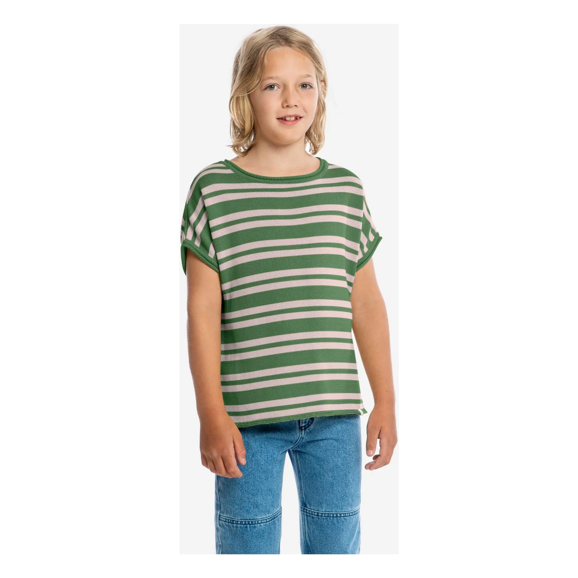 T-shirt Maille Fine Rayé Coton Bio | Vert- Image produit n°1