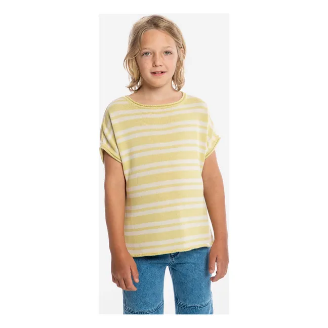 Striped Organic Cotton Fine Knit T-shirt | Pale yellow