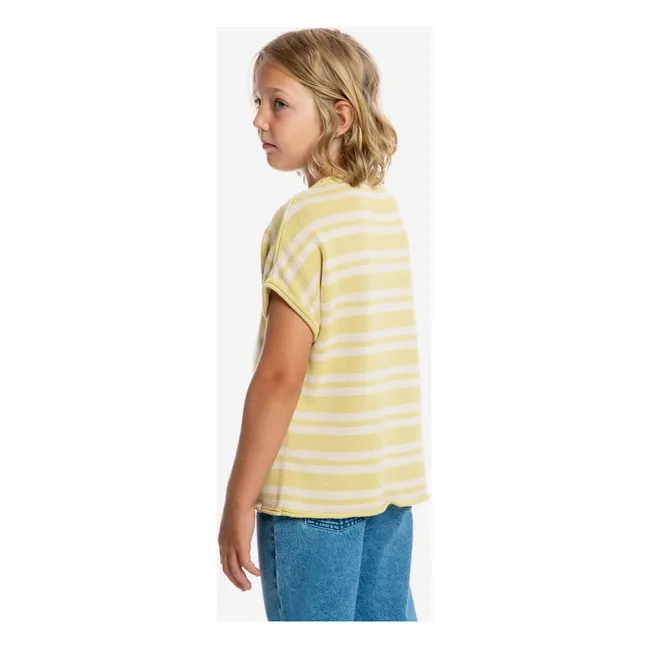 T-shirt Maille Fine Rayé Coton Bio | Jaune pâle