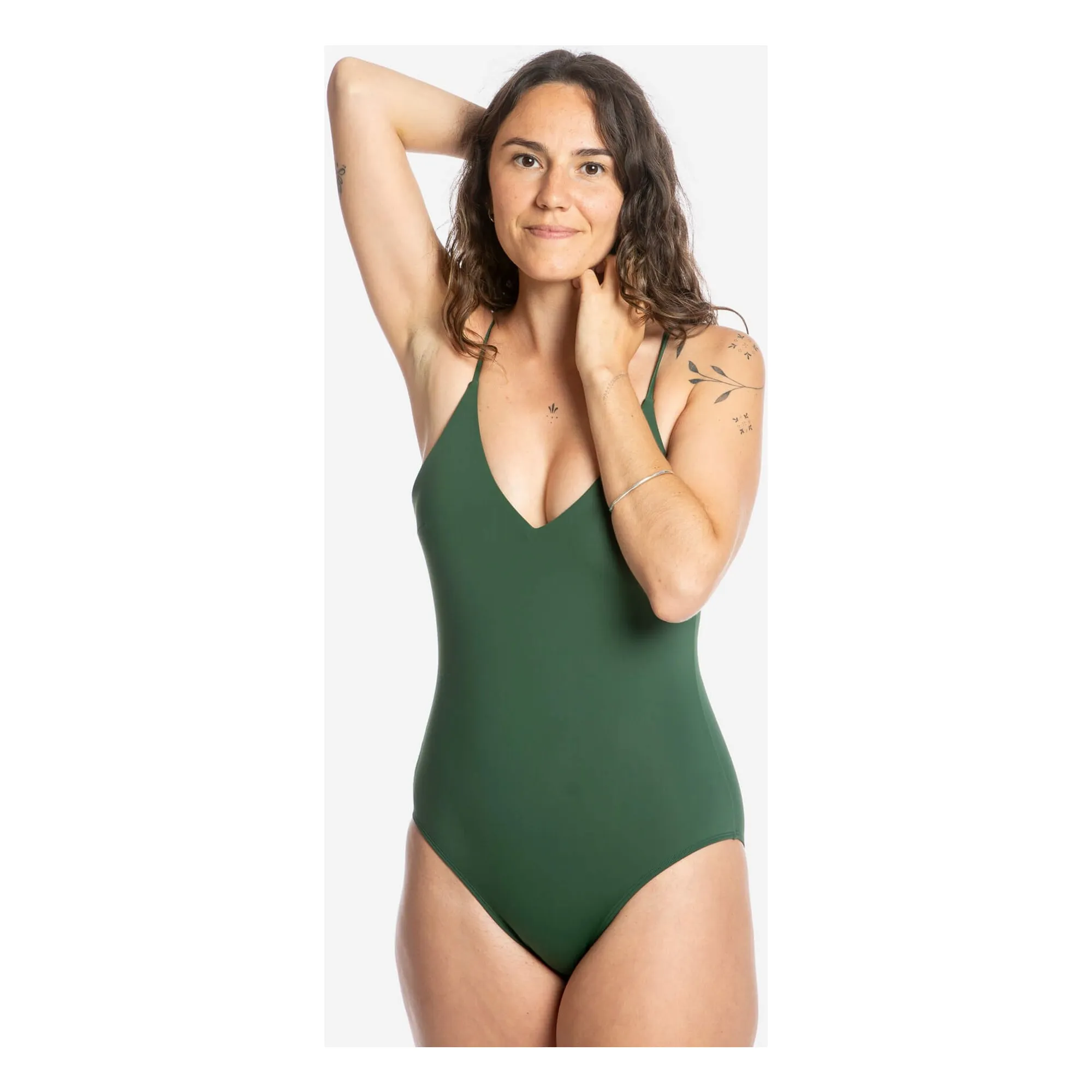 Maillot 1 pièce Col V Fibres Recyclées | Vert sapin- Image produit n°4