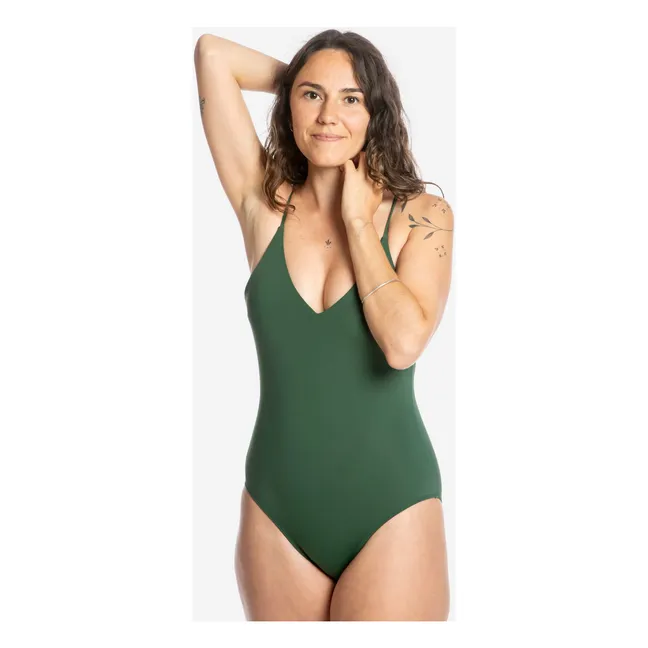 Maglia a 1 pezzo con scollo a V Fibre riciclate | Verde foresta