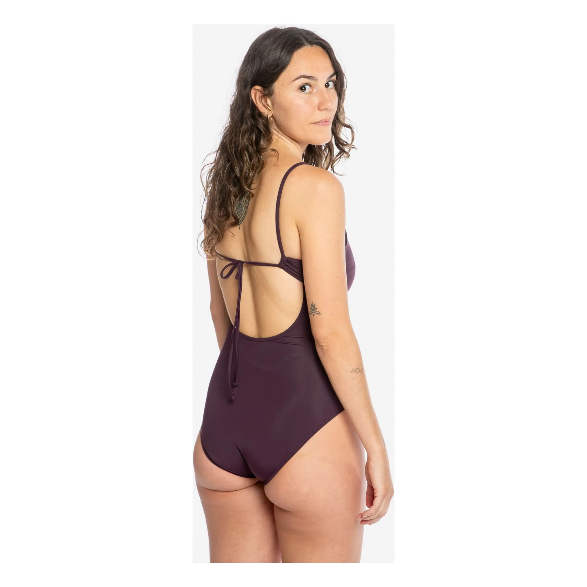 Maillot 1 pièce Col V Fibres Recyclées | Aubergine- Image produit n°9