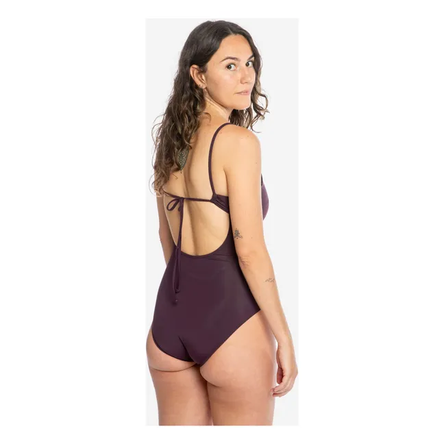 Maillot 1 pièce Col V Fibres Recyclées | Aubergine
