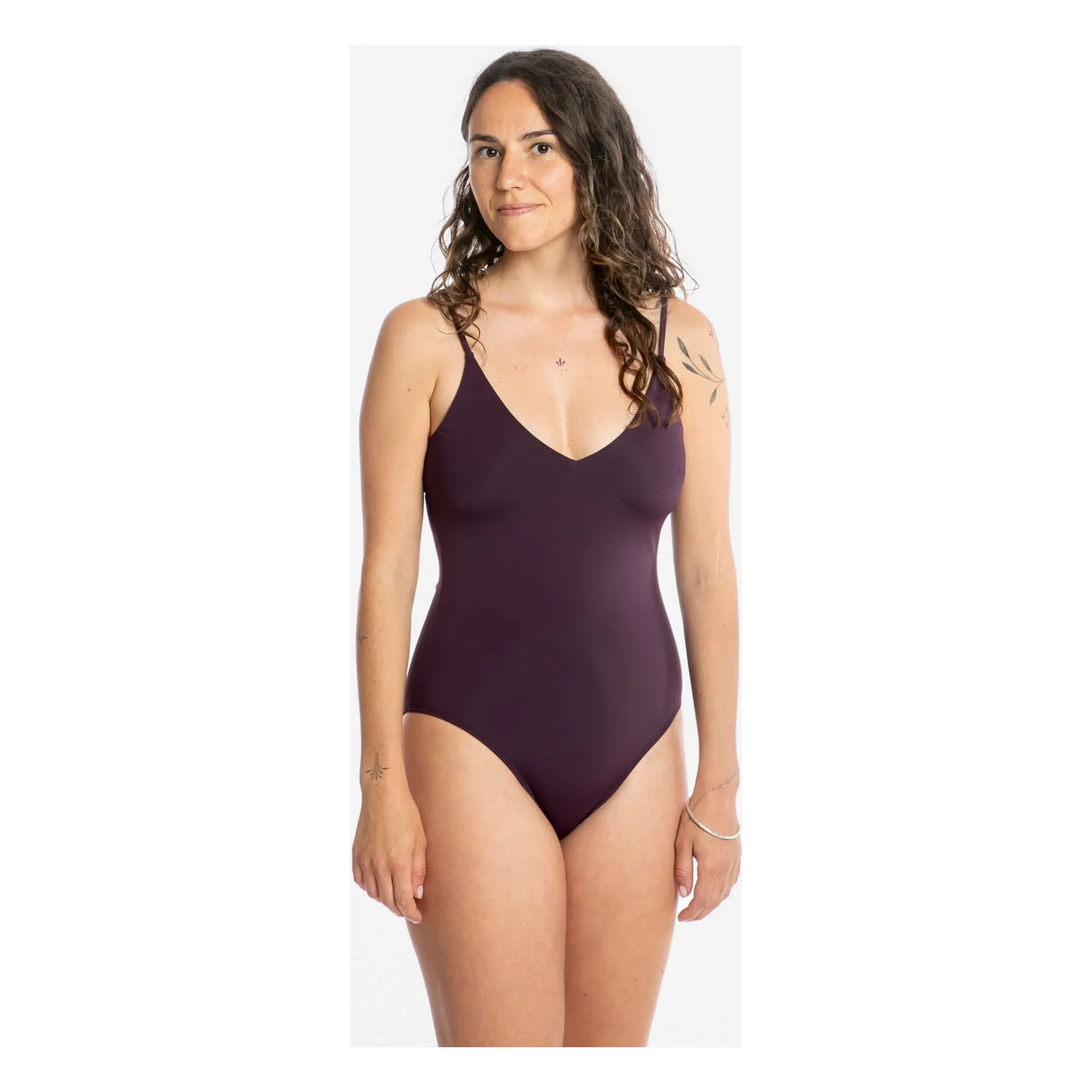 Maillot 1 pièce Col V Fibres Recyclées | Aubergine- Image produit n°7