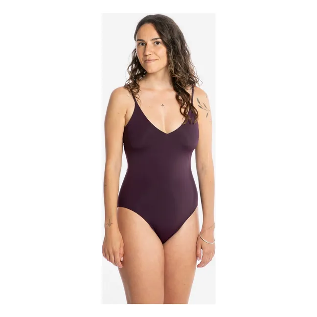 Maillot 1 pièce Col V Fibres Recyclées | Aubergine