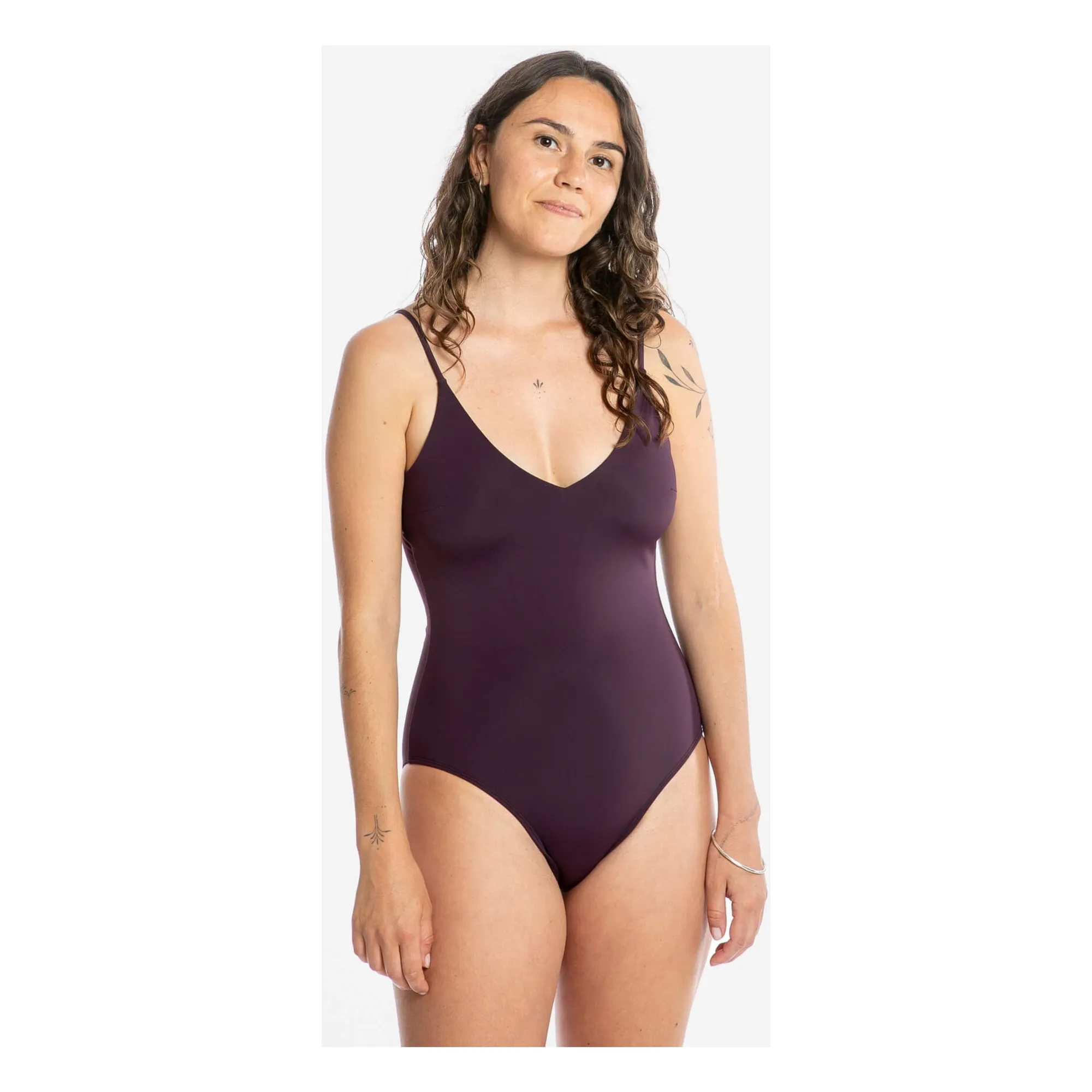 Maillot 1 pièce Col V Fibres Recyclées | Aubergine- Image produit n°6