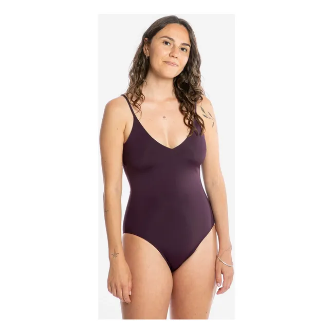 Maillot 1 pièce Col V Fibres Recyclées | Aubergine