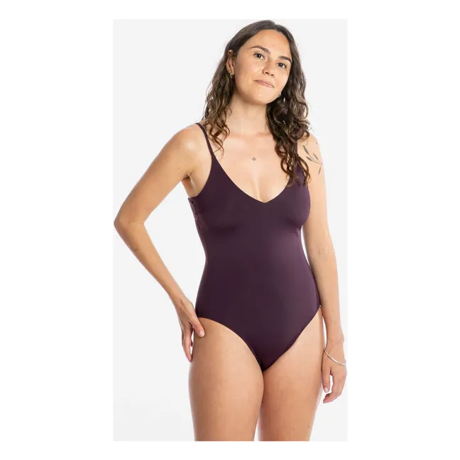 Maillot 1 pièce Col V Fibres Recyclées | Aubergine