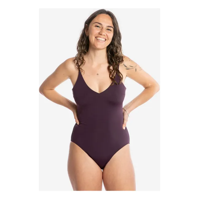 Maillot 1 pièce Col V Fibres Recyclées | Aubergine