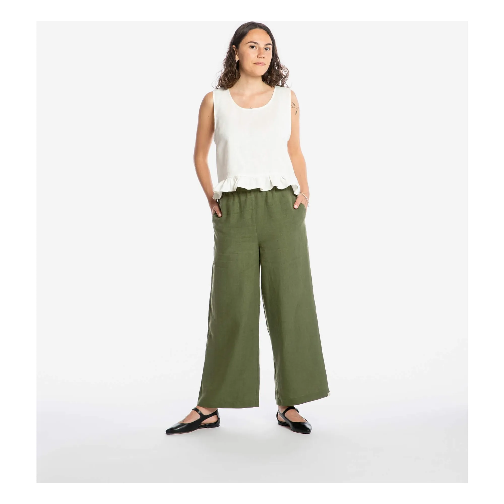 Pantalon Culotte Lin | Olive- Image produit n°2
