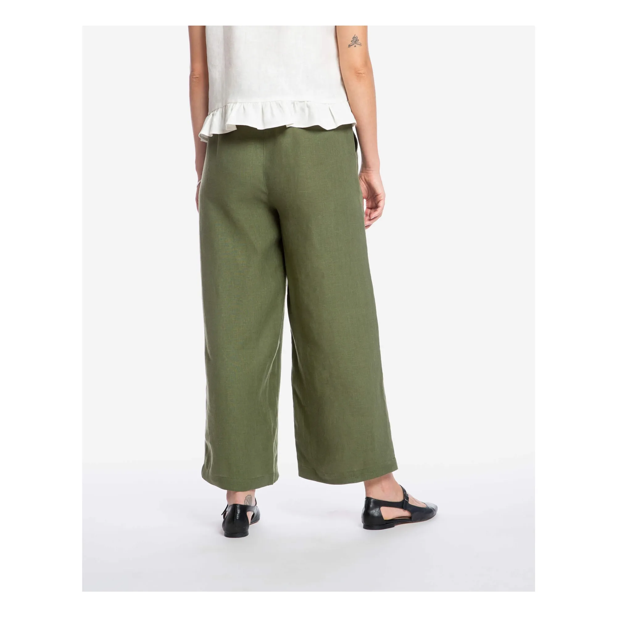Pantalon Culotte Lin | Olive- Image produit n°6