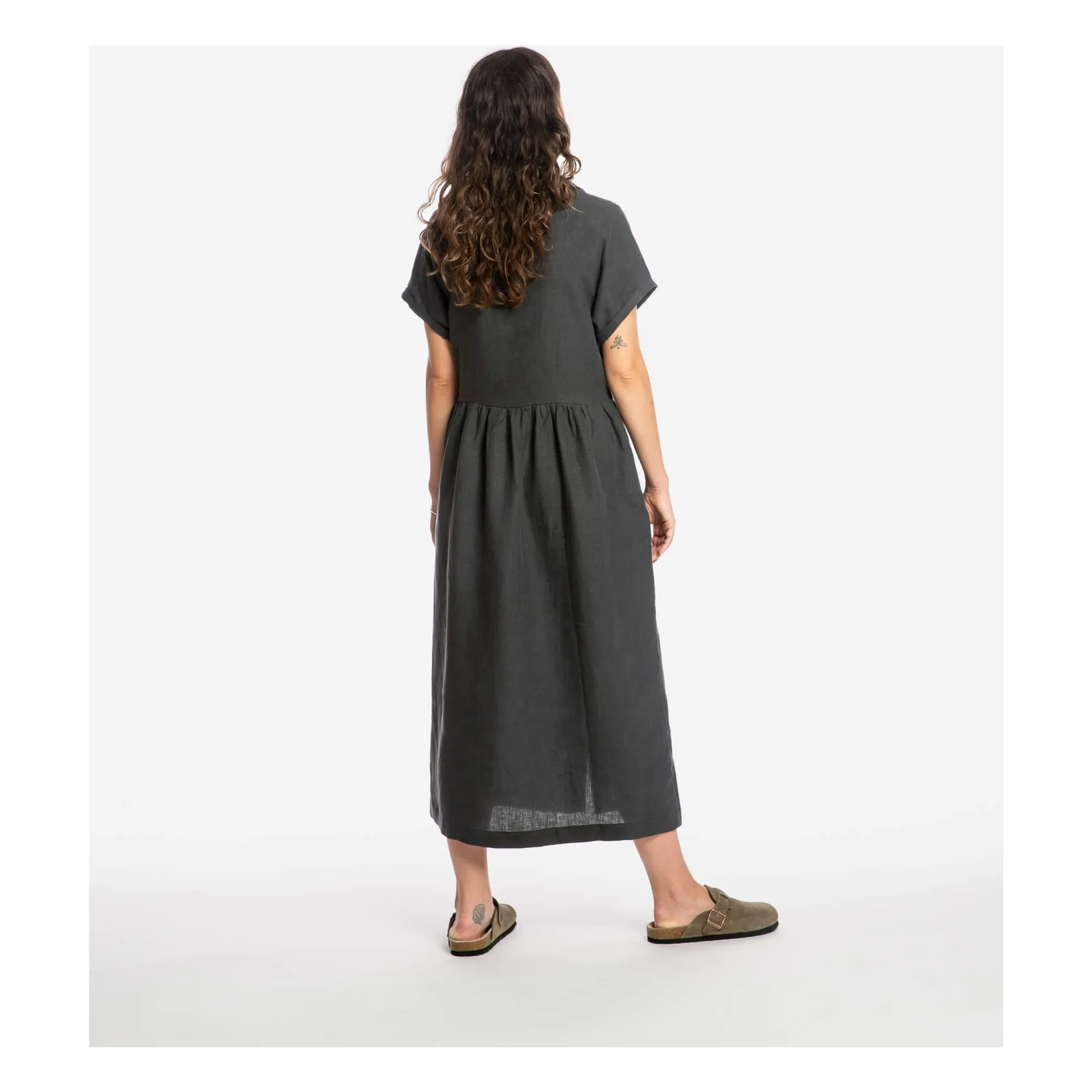 Robe Chemise Mi-Longue Lin | Noir- Image produit n°4
